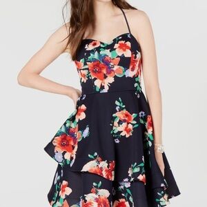 Sequin Hearts Floral Mini Dress - Navy and Red